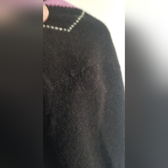 Women's Apt.9 100% cashmere cardigan SzM black with purple argyle pattern - Picture 14 of 16